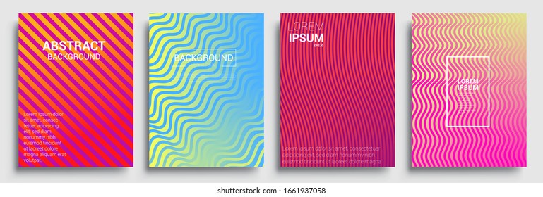 Diseño de cubiertas mínimas. Gradientes geométricos de medio tono. Ilustración vectorial de fondo de patrón abstracto de color brillante con textura de gradiente de línea para un diseño de tapa dinámica mínimo.