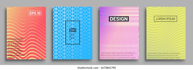 Minimal covers design. Geometric halftone gradients. Vector illustration of bright color abstract pattern background with line gradient texture for minimal dynamic cover design.