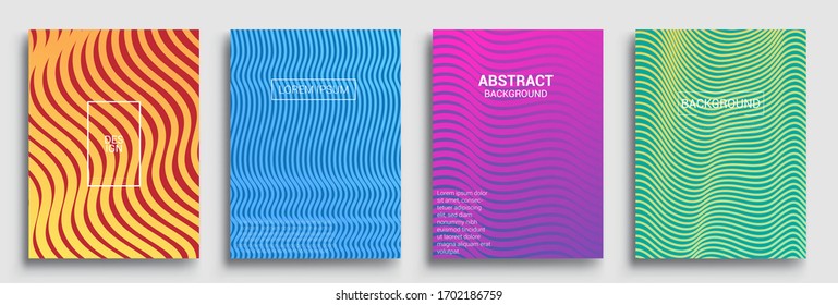 Minimal covers design. Geometric halftone gradients. Vector illustration of bright color abstract pattern background with gradient wavy line pattern for minimal dynamic cover design.