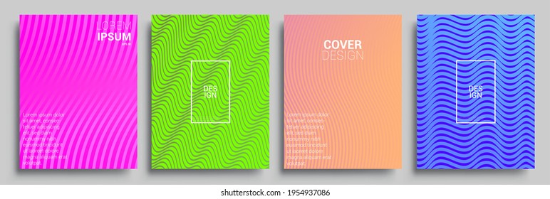 Diseño de cubiertas mínimas. Gradientes geométricos de medio tono. Ilustración vectorial de fondo de patrón abstracto de color brillante con textura de gradiente de línea para un diseño de cubierta dinámica mínimo.