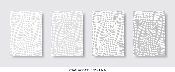 Minimal covers design. Geometric halftone gradients. Stylish wave mesh
