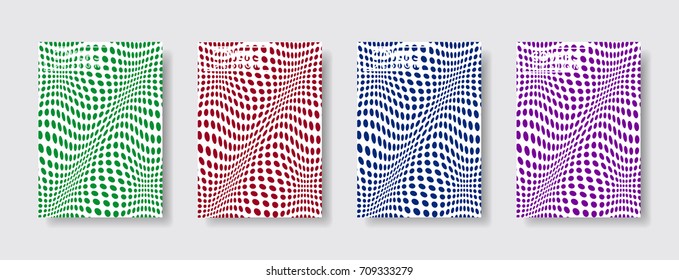 Minimal covers design. Geometric halftone gradients. Stylish wave mesh