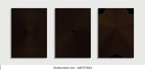 Minimal covers design. Gold halftone gradients. Future geometric patterns. Eps10 vector.