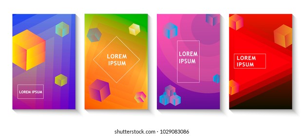 Minimal covers design, gradients, cubes, lines, shapes. Tech, futuristic banner, future template, abstract flyer, poster, trendy minimalist brochure. Vector geometric illustration