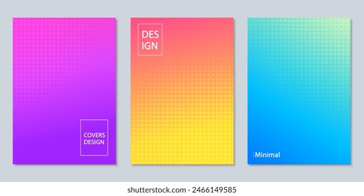 Diseño de cubiertas minimalistas. Diseño colorido de puntos de semitonos. Futuros patrones geométricos. Fondos de patrón de Vector llenos de Colores vibrantes. Abstractas textura, degradado de colores. tendencia moderna simple mínima.