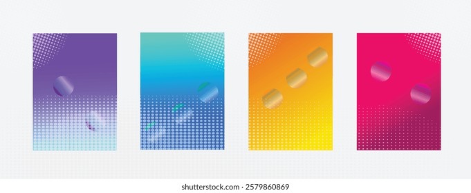 Minimal covers design. Halftone dots colorful design. Future geometric patterns. Eps10 vector.