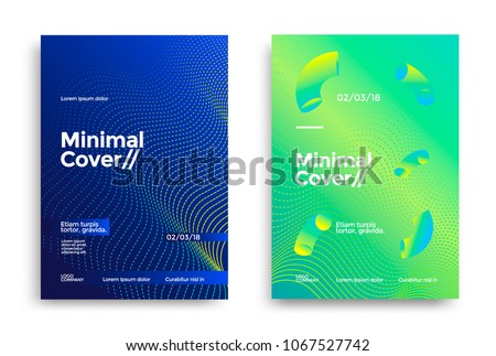 Minimal covers design with halftone gradient shapes. Poster template with geometric dot lines.