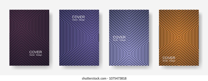 Minimal covers design with hexagon lines. Geometric halftone gradient backgrounds.  Flat Eps10 vector. Future geometric patterns with hexagons. Halftone lines texture backgrounds design.