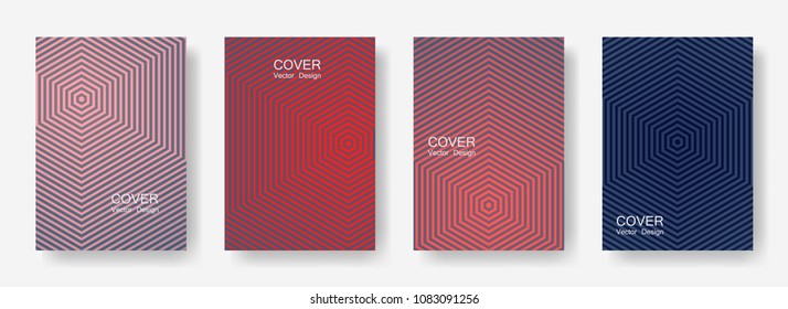 Minimal covers design with hexagon lines. Geometric halftone gradients.  Cards Future geometric patterns with hexagons. Halftone lines texture backgrounds.