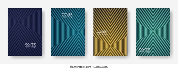 Minimal covers design with hexagon lines. Geometric halftone gradient backgrounds.  Elegant Eps10 vector. Future geometric patterns with hexagons. Halftone lines texture backgrounds design.