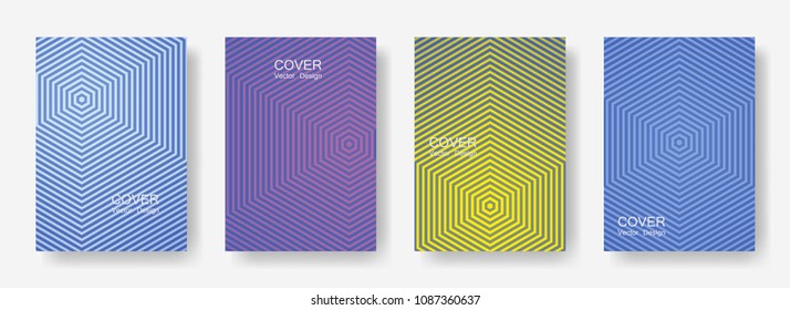Minimal covers design with hexagon lines. Geometric halftone gradient backgrounds.  Certificates Future geometric patterns with hexagons. Halftone lines texture backgrounds.