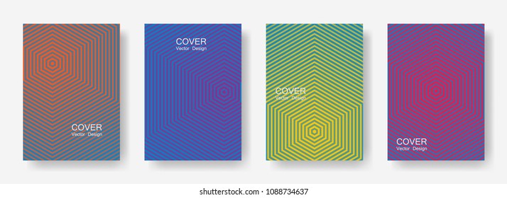 Minimal covers design with hexagon lines. Geometric halftone gradients.  Modern Eps10 vector. Future geometric patterns with hexagons. Halftone lines texture backgrounds.