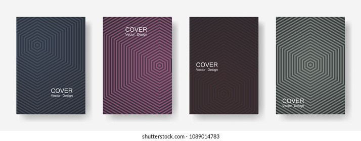 Minimal covers design with hexagon lines. Geometric halftone gradient backgrounds.  Futuristic Future geometric patterns with hexagons. Halftone lines texture backgrounds.