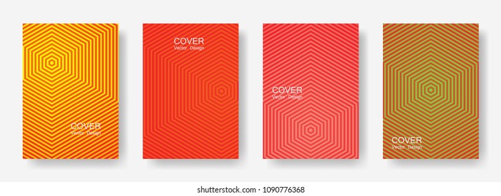 Minimal covers design with hexagon lines. Geometric halftone gradient backgrounds.  Hipster Future geometric patterns with hexagons. Halftone lines texture backgrounds.