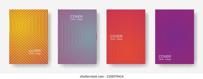 Minimal covers design with hexagon lines. Geometric halftone gradient backgrounds.  Simple Future geometric patterns with hexagons. Halftone lines texture backgrounds.