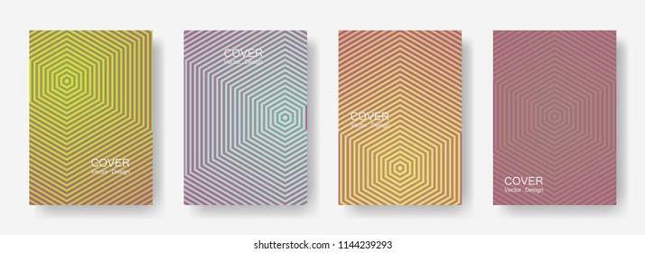 Minimal covers design with hexagon lines. Geometric halftone gradient backgrounds.  Laconic Eps10 vector. Future geometric patterns with hexagons. Halftone lines texture backgrounds.