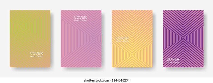 Minimal covers design with hexagon lines. Geometric halftone gradients.  Flyers Future geometric patterns with hexagons. Halftone lines texture backgrounds design.