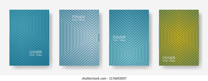 Minimal covers design with hexagon lines. Geometric halftone gradient backgrounds.  Hipster Future geometric patterns with hexagons. Halftone lines texture backgrounds.