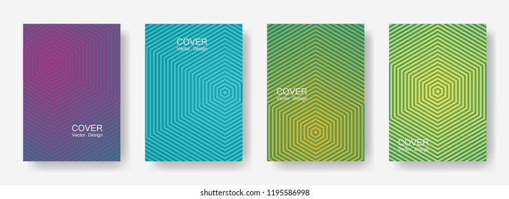 Minimal covers design with hexagon lines. Geometric halftone gradient backgrounds.  Futuristic Eps10 vector. Future geometric patterns with hexagons. Halftone lines texture backgrounds.