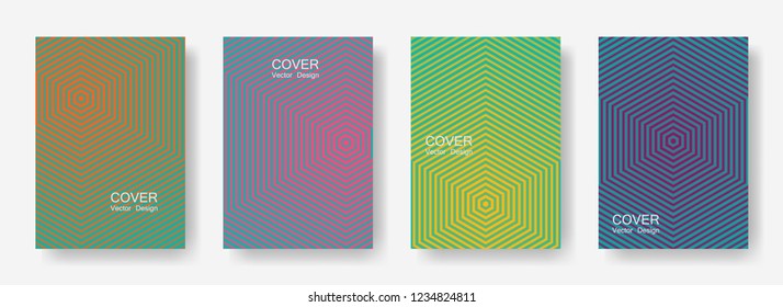 Minimal covers design with hexagon lines. Geometric halftone gradient backgrounds.  Booklets Eps10 vector. Future geometric patterns with hexagon shape. Halftone lines texture backgrounds.