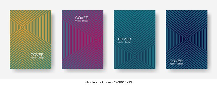 Minimal covers design with hexagon lines. Geometric halftone gradient backgrounds.  Laconic Eps10 vector. Future geometric patterns with hexagon shape. Halftone lines texture backgrounds design.