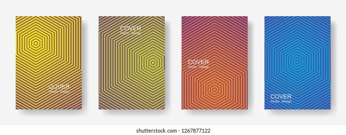 Minimal covers design with hexagon lines. Geometric halftone gradient backgrounds.  Branding Future geometric patterns with hexagons. Halftone lines texture backgrounds.