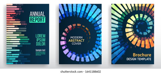 Minimal covers design with lines, spirals, shapes. Tech futuristic brochure. Abstract technology template. Vector geometric illustration.
