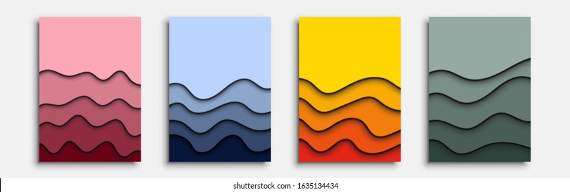 Minimal covers design. Set of four flyers. Future geometric design. Paper cut shapes can be used for invitations, posters and flyers. Vector illustration eps 10.