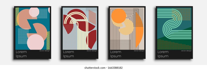 Minimal covers design. Set of four flyers. Future geometric design. Geometric abstraction can be used for invitations, posters and flyers. Vector illustration eps 10.