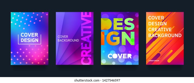 Minimal covers design set. Modern awesome halftone gradients. Cool future abstract geometric template. Colorful vector banner poster composition.
