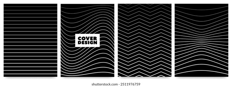 Design de capas mínimas com elementos de linha fina. Design de pôsteres dinâmicos de cor preta. Ilustração vetorial.