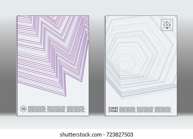 Minimal covers design. Vector abstract line pattern for poster design and book cover. Set of templates for business brochures. 2d prints for banner background. Annual album backdrop graphic pattern.