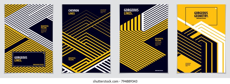 Design mínimo de capas. Conjunto de vetores padrões geométricos coleção de fundos abstratos. Modelos de design para folhetos, folhetos, cartões, convites e publicidade. Formato de impressão A4.