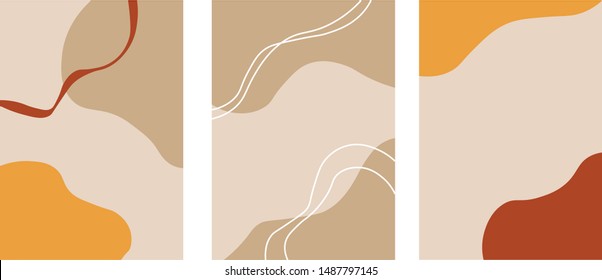 Minimal covers design. Warm colors shape background. nordic scandinavian decor poster template set of 3 with space for content