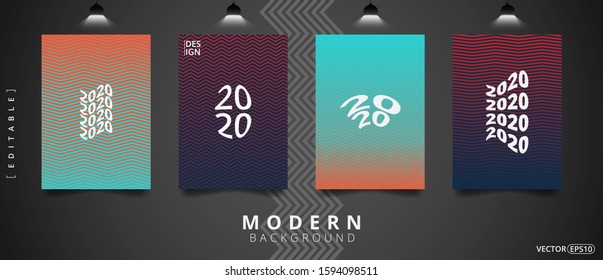 Minimal covers design. Zigzag colorful gradient lines wave stripes backdrops. Eps10 vector.