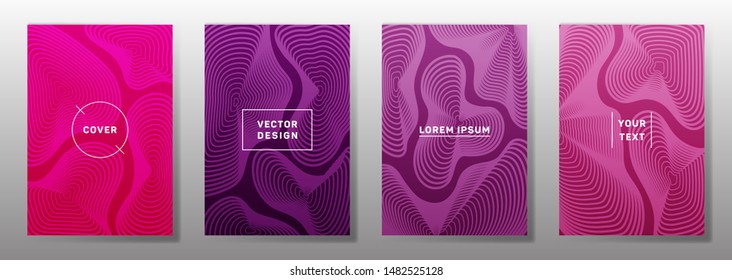 Minimal covers linear design. Fluid curve shapes geometric lines patterns. Digital backgrounds for notepads, notice paper covers. Lines texture, header title elements. Cover page templates.