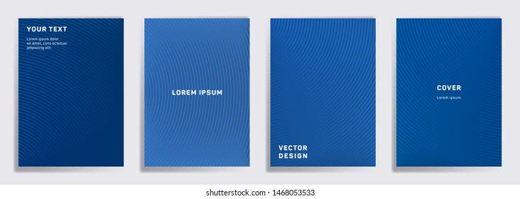 Minimal covers linear design. Radial semicircle geometric lines patterns. Digital backgrounds for notepads, notice paper covers. Line stripes graphics, title elements. Annual report covers.