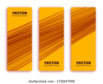 Minimal covers paper cut colorful design. Cool halftone gradients. Future yellow wave template three set banner. Vector illustration