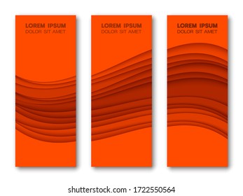 Minimal covers paper cut colorful design. Cool halftone gradients. Future red wave template three set banner. Vector illustration