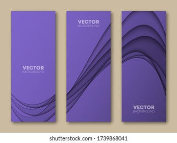 Minimal covers paper cut colorful design. Cool halftone gradients. Future blue wave template three set banner. Vector illustration