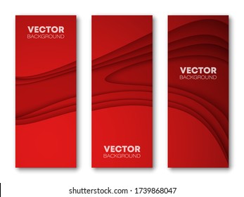 Minimal covers paper cut colorful design. Cool halftone gradients. Future red wave template three set banner. Vector illustration