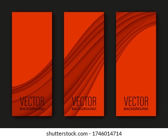 Minimal covers paper cut colorful design. Cool halftone gradients. Future red wave template three set banner. Vector illustration