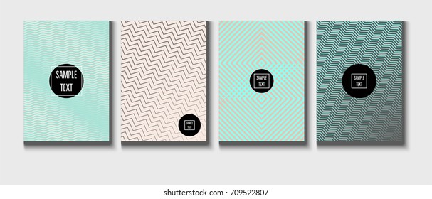 Minimal covers pearlescent template. Stripes, waves, zigzag in tender pink, grey, turquoise. Elegant noble ads poster background. Clean simple minimal covers design. Business futuristic linear pattern