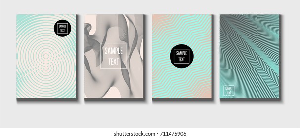 Minimal covers pearlescent template. Stripes, waves, zigzag in tender pink, grey, turquoise. Elegant noble ads poster background. Clean simple minimal covers design. Business futuristic linear pattern