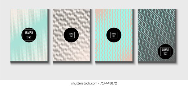 Minimal covers pearlescent template. Stripes, waves, zigzag in tender pink, grey, turquoise. Elegant noble ads poster background. Clean simple minimal covers design. Business futuristic linear pattern