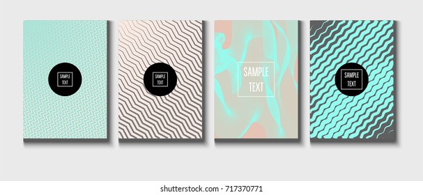 Minimal covers pearlescent template. Stripes, waves, zigzag in tender pink, grey, turquoise. Elegant noble ads poster background. Clean simple minimal covers design. Business futuristic linear pattern