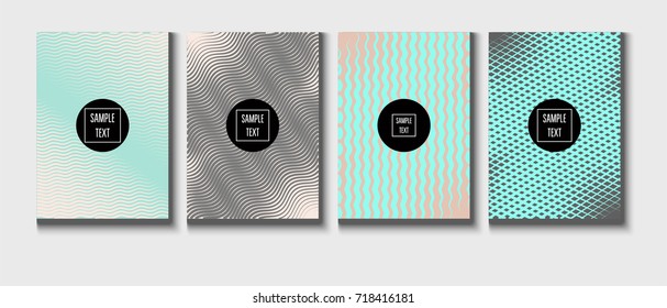 Minimal covers pearlescent template. Stripes, waves, zigzag in tender pink, grey, turquoise. Elegant noble ads poster background. Clean simple minimal covers design. Business futuristic linear pattern