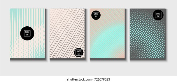 Minimal covers pearlescent template. Stripes, waves, zigzag in tender pink, grey, turquoise. Elegant noble ads poster background. Clean simple minimal covers design. Business futuristic linear pattern