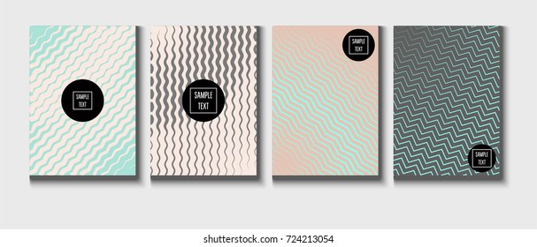 Minimal covers pearlescent template. Stripes, waves, zigzag in tender pink, grey, turquoise. Elegant noble ads poster background. Clean simple minimal covers design. Business futuristic linear pattern