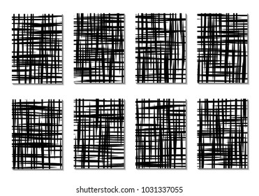 Minimal Covers. Set of 8 Black and White Designs for Covers, Backgrounds or Posters. Monochrome Geometric Backgrounds with Contrast Stripes. Abstract Grid with Clipping Mask. Editable Trendy Covers